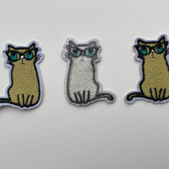 Cat Patches Iron On Embroidery Gold Tone Patches for Clothes Craft Lot of 3 - Picture 7 of 10